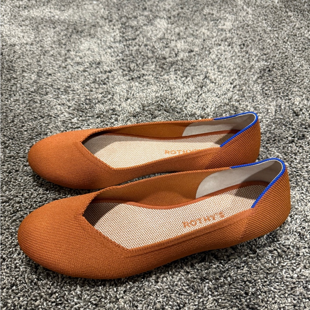 Rothy's Terracotta and Blue Accent Flats